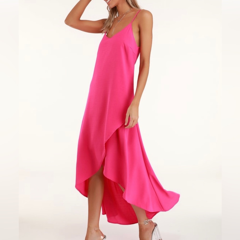 Lulus bright pink, high low maxi